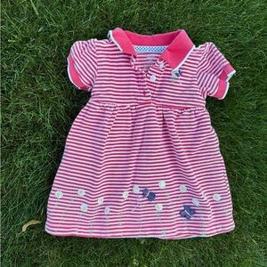 Carter’s Polo Striped Dress Embroidered butterflies flowers Size 9 months